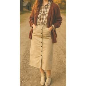 Lauren Ralph Lauren Maxi Skirt Button Down Beige Cottage Core‎ A-Line Size 12